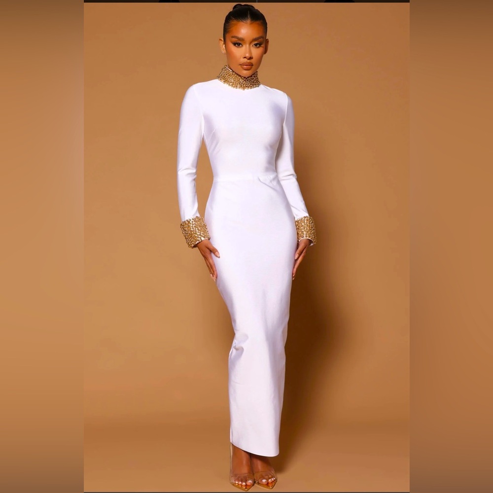 Maxi Dress- white/Gold